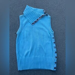 Burberry Nova Check Trim Sleeveless Light Blue Turtleneck Women Size XS